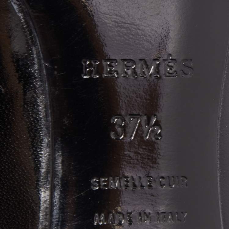 Pre Owned Hermes Black Leather Pointed Toe Pumps Size 37.5
