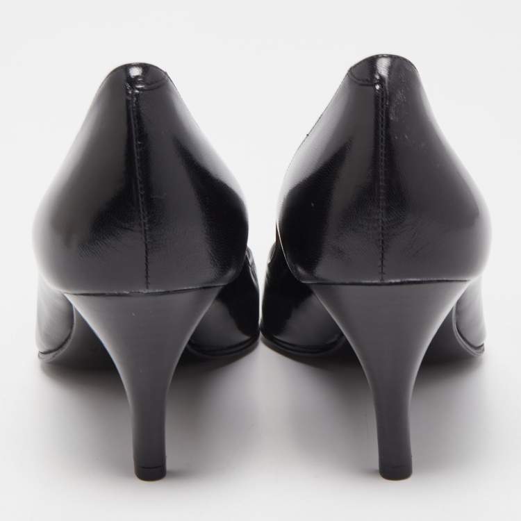 Pre Owned Hermes Black Leather Pointed Toe Pumps Size 37.5