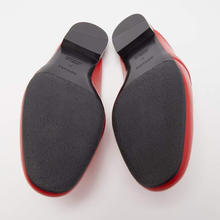 Pre Owned Hermes Red Leather Oz Flat Mules Size 41