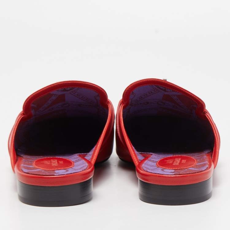 Pre Owned Hermes Red Leather Oz Flat Mules Size 41