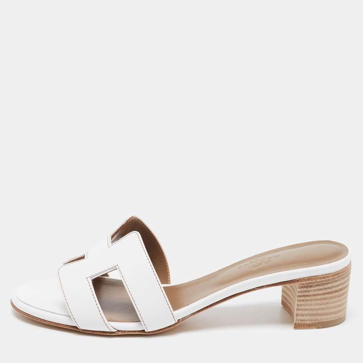 Pre Owned Hermes White Leather Oasis Slide Sandals Size 36.5
