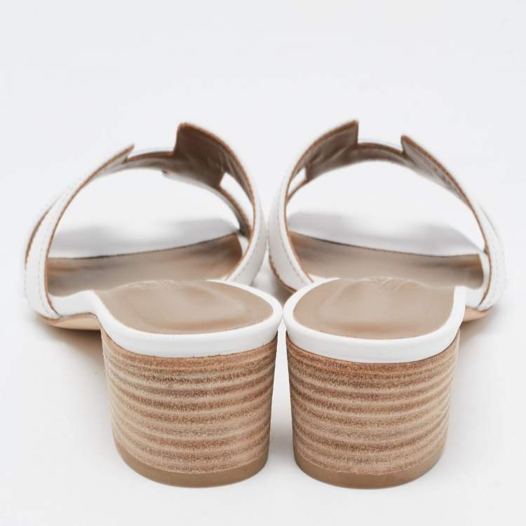 Pre Owned Hermes White Leather Oasis Slide Sandals Size 36.5