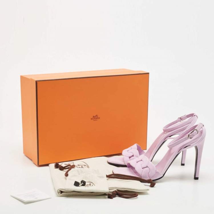 Pre Owned Hermes Purple Suede Gala Ankle Cuff Sandals Size 38