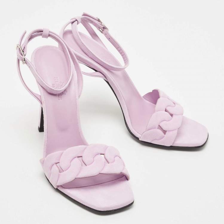 Pre Owned Hermes Purple Suede Gala Ankle Cuff Sandals Size 38