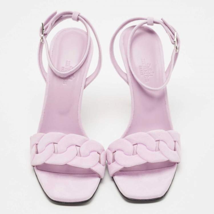 Pre Owned Hermes Purple Suede Gala Ankle Cuff Sandals Size 38