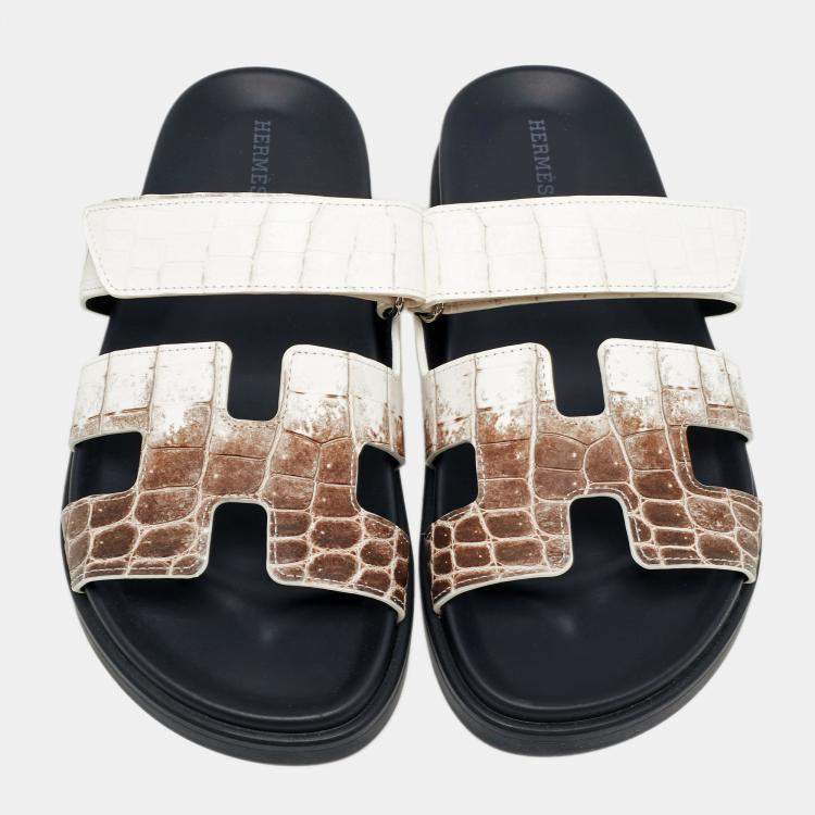 Pre Owned Hermes Himalaya Crocodile Chypre Slingback Flat Sandals Size 39