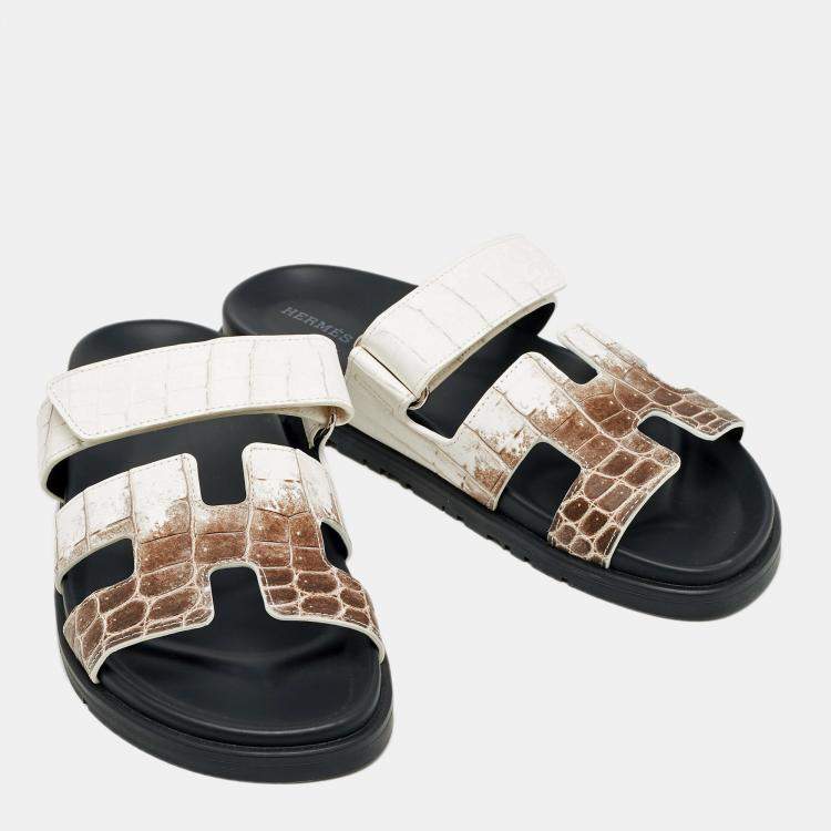 Pre Owned Hermes Himalaya Crocodile Chypre Slingback Flat Sandals Size 39