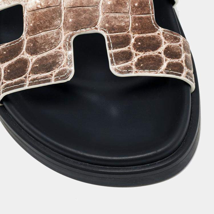 Pre Owned Hermes Himalaya Crocodile Chypre Slingback Flat Sandals Size 39