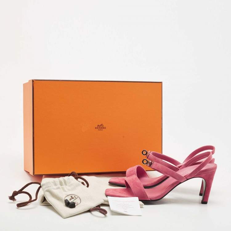Pre Owned Hermes Pink Suede Glamour Slingback Sandals Size 37