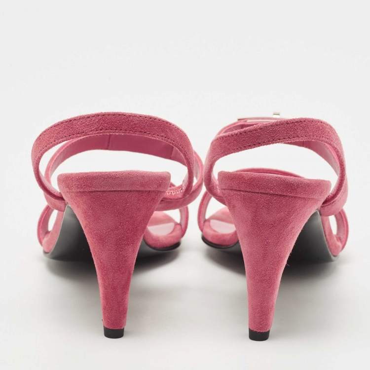 Pre Owned Hermes Pink Suede Glamour Slingback Sandals Size 37