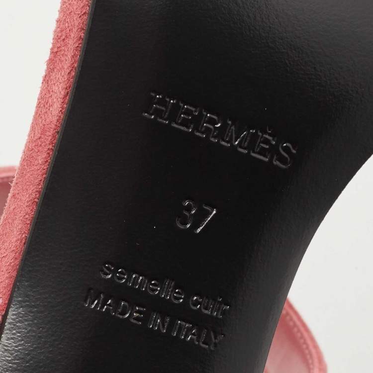 Pre Owned Hermes Pink Suede Glamour Slingback Sandals Size 37