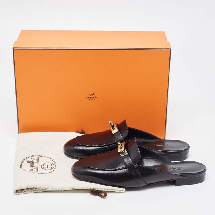 Pre Owned Hermès Black Leather Oz Mule Flats Size 37