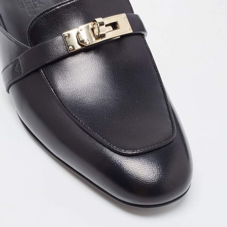 Pre Owned Hermès Black Leather Oz Mule Flats Size 37