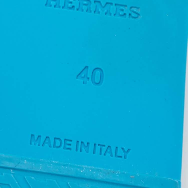 Pre Owned Hermes Blue Rubber Aloha Flat Slides Size 40