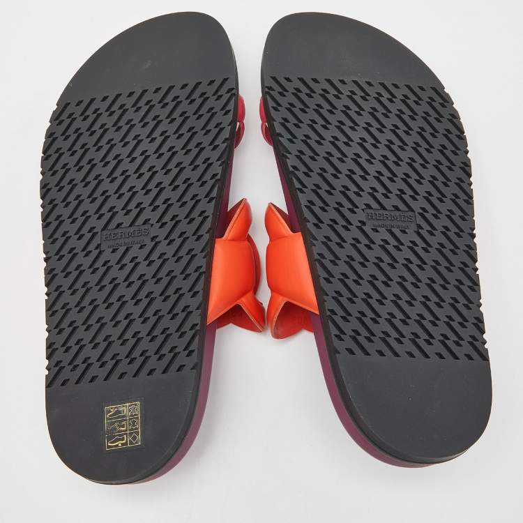 Pre Owned Hermes Orange/Pink Leather Extra Slide Flats Size 39