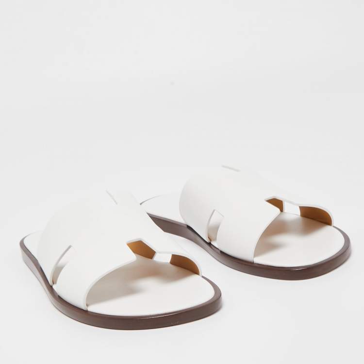 Pre Owned Hermes White Leather Oran Flat Sandals Size 44