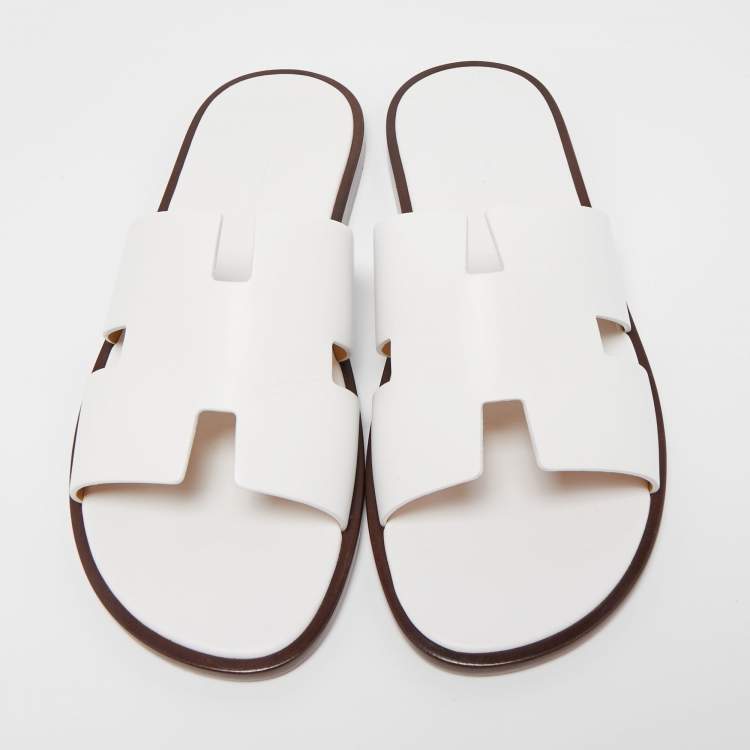 Pre Owned Hermes White Leather Oran Flat Sandals Size 44