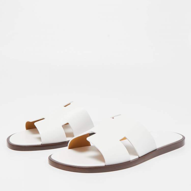 Pre Owned Hermes White Leather Oran Flat Sandals Size 44