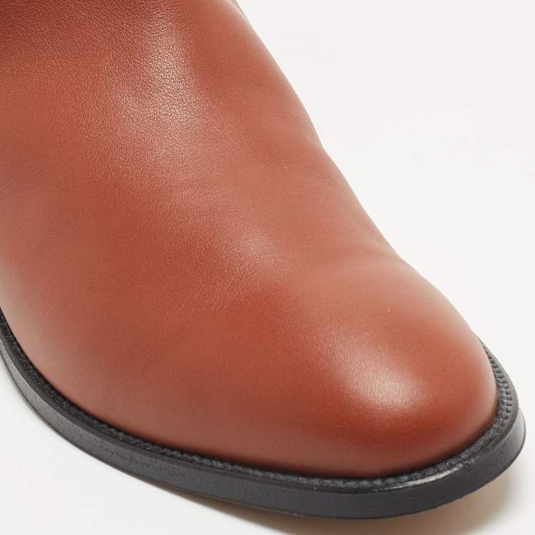 Pre Owned Hermes Brown/Black Leather H Jumping Knee Length Boots Size 39