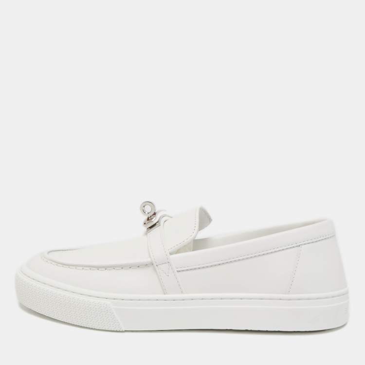 Pre Owned Hermes White Leather Game Loafers Size 37