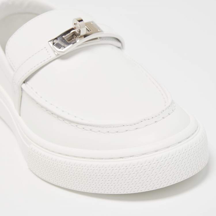 Pre Owned Hermes White Leather Game Loafers Size 37