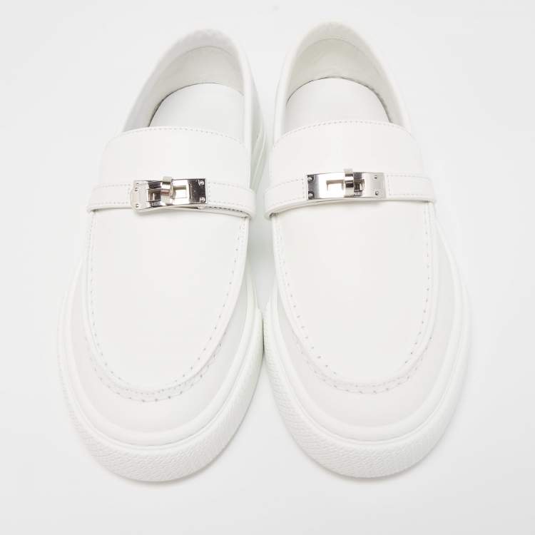 Pre Owned Hermes White Leather Game Loafers Size 37