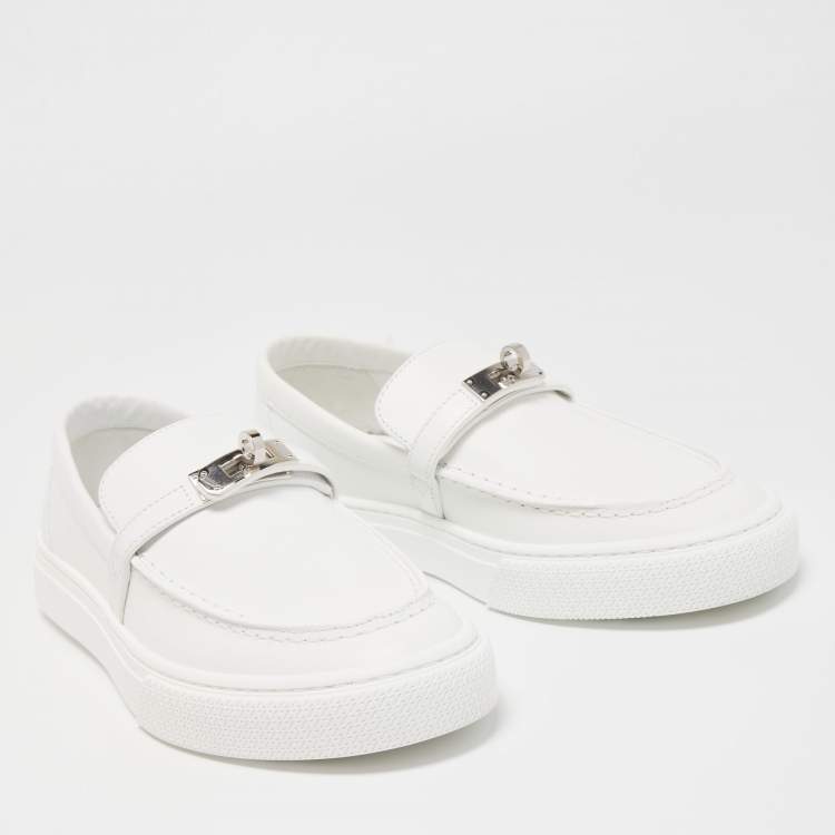 Pre Owned Hermes White Leather Game Loafers Size 37