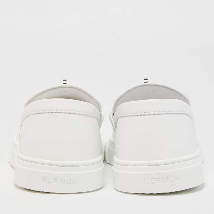 Pre Owned Hermes White Leather Game Loafers Size 37