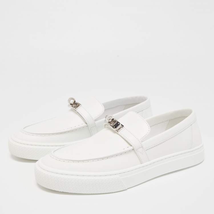 Pre Owned Hermes White Leather Game Loafers Size 37