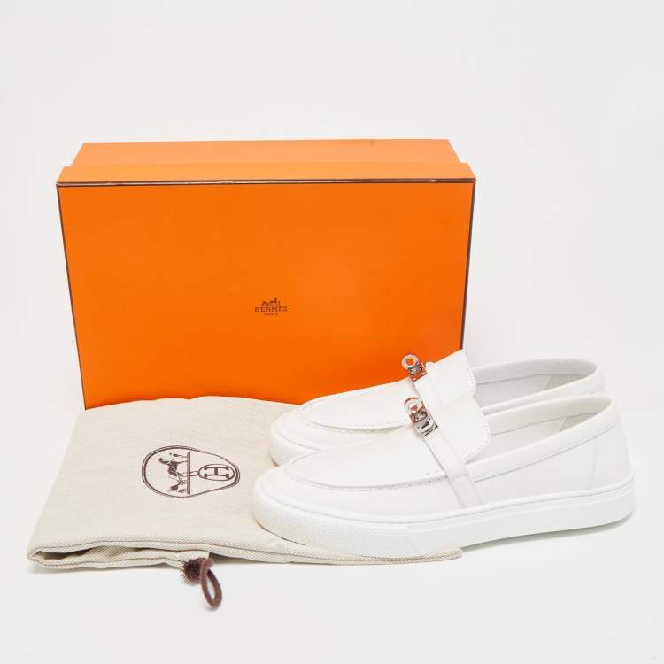 Pre Owned Hermes White Leather Game Loafers Size 37