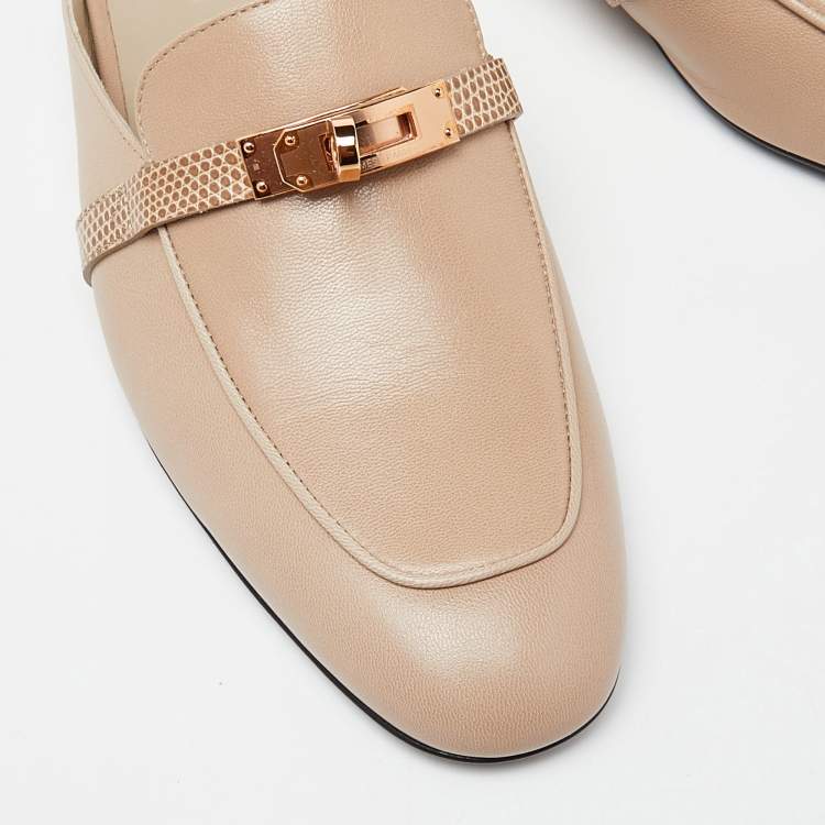 Pre Owned Hermes Beige Lizard and Leather Oz Mules Size 41