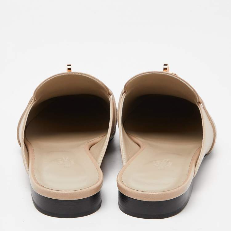 Pre Owned Hermes Beige Lizard and Leather Oz Mules Size 41
