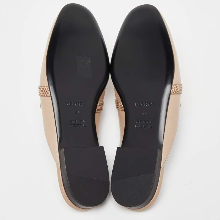 Pre Owned Hermes Beige Lizard and Leather Oz Mules Size 41