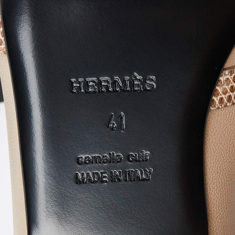 Pre Owned Hermes Beige Lizard and Leather Oz Mules Size 41