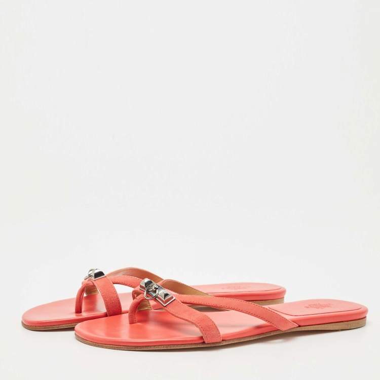 Pre Owned Hermes Pink Suede Corfu Thong Flat Slides Size 41