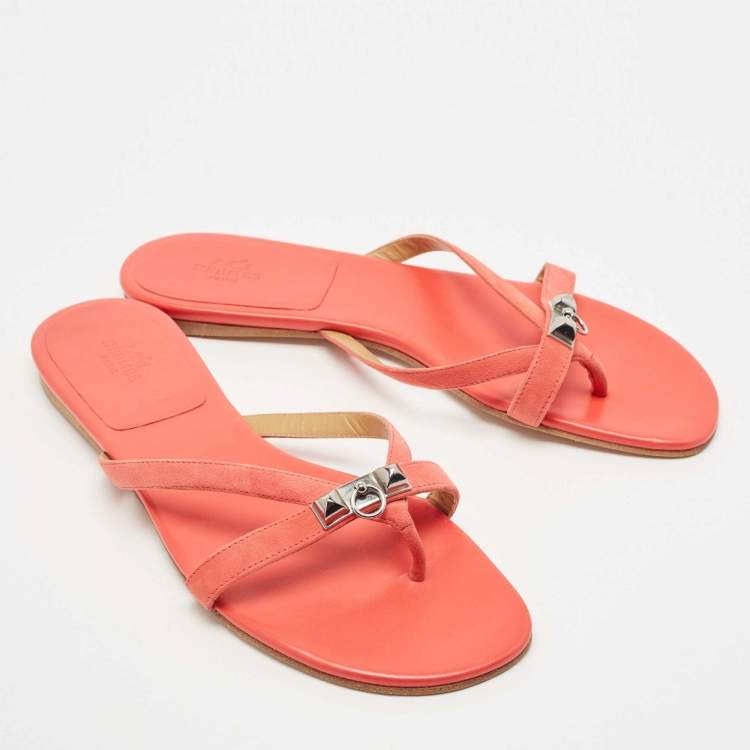 Pre Owned Hermes Pink Suede Corfu Thong Flat Slides Size 41