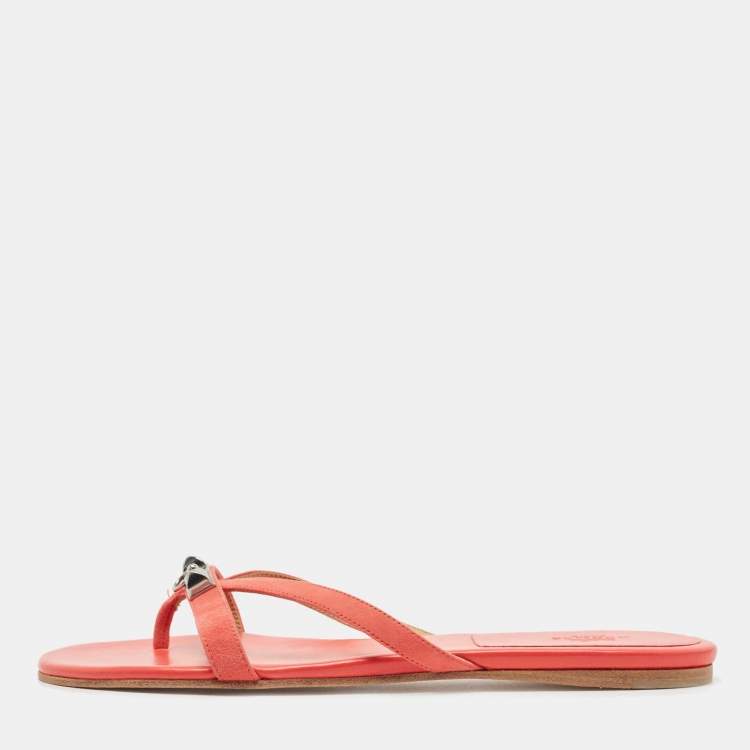Pre Owned Hermes Pink Suede Corfu Thong Flat Slides Size 41