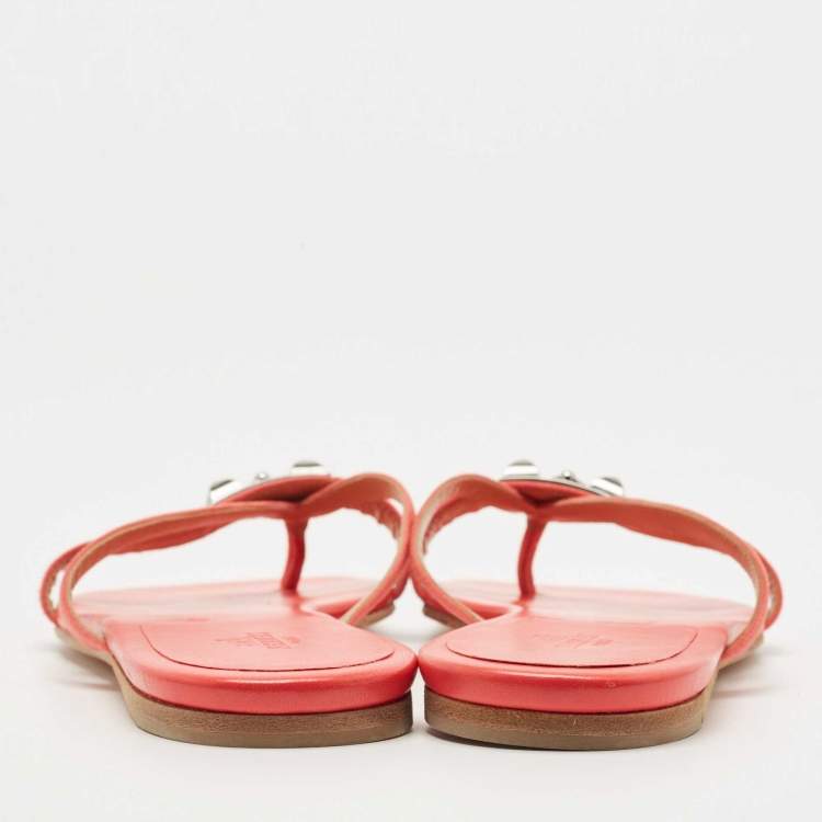 Pre Owned Hermes Pink Suede Corfu Thong Flat Slides Size 41