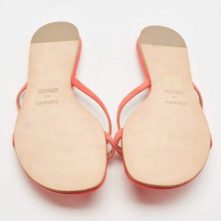 Pre Owned Hermes Pink Suede Corfu Thong Flat Slides Size 41