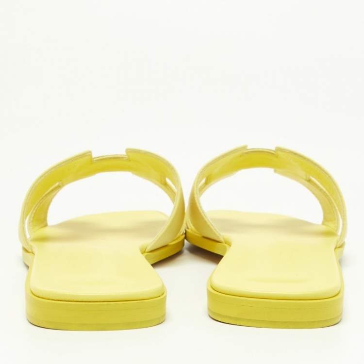 Pre Owned Hermes Yellow Textured Leather Oran Flats Size 38