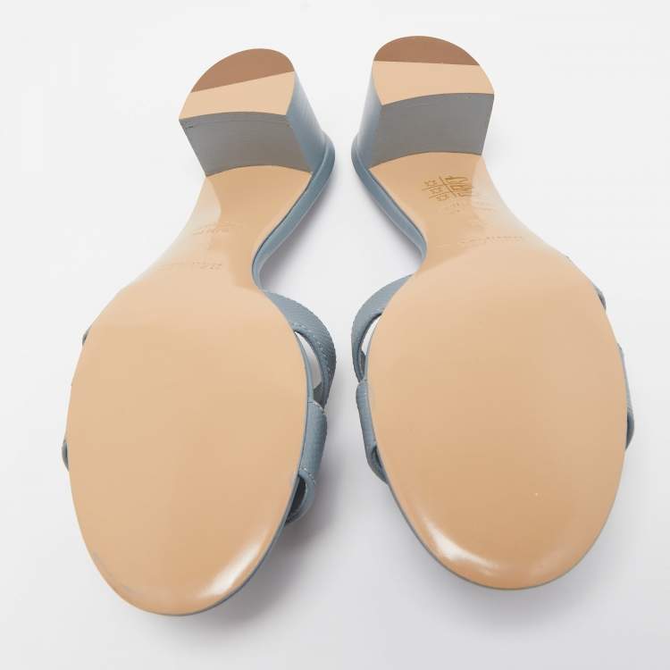 Pre Owned Hermes Grey Leather Oasis Slide Sandals Size 38