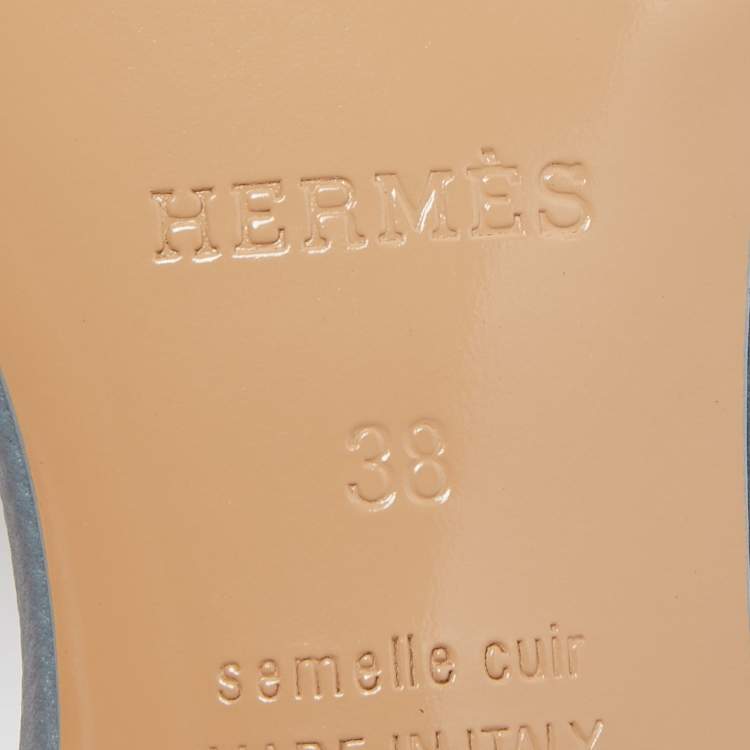Pre Owned Hermes Grey Leather Oasis Slide Sandals Size 38