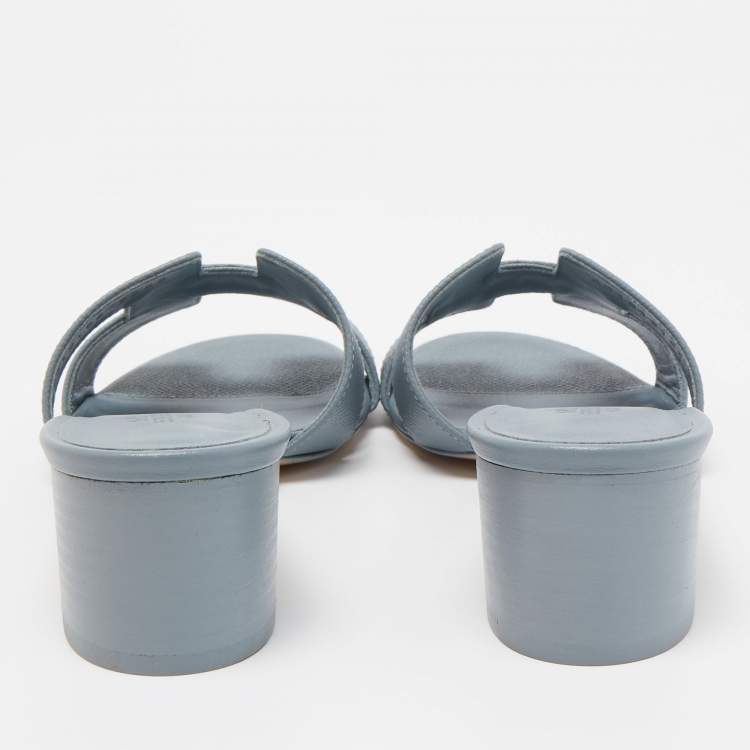 Pre Owned Hermes Grey Leather Oasis Slide Sandals Size 38