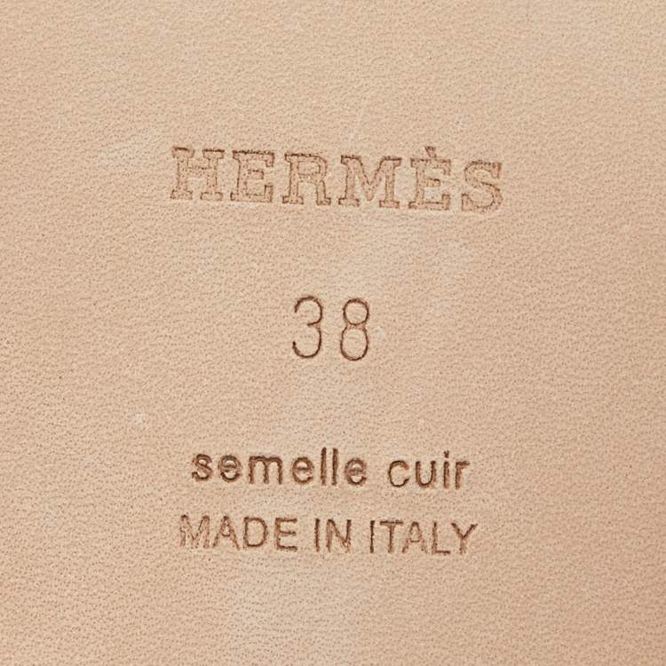 Pre Owned Hermes Green  Leather Oran  Flat Slides Size 38