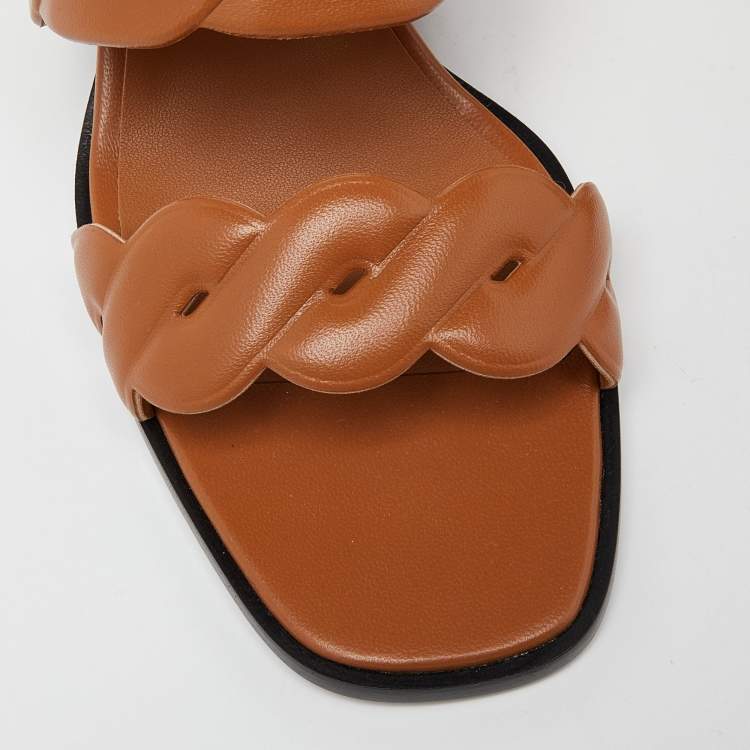 Pre Owned Hermes Brown Leather Gaby Sandals Size 41