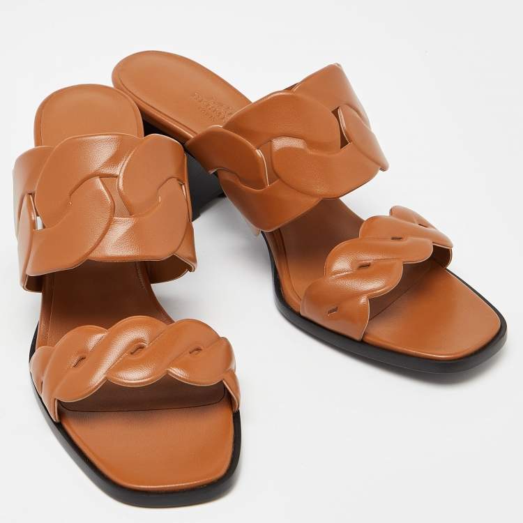 Pre Owned Hermes Brown Leather Gaby Sandals Size 41