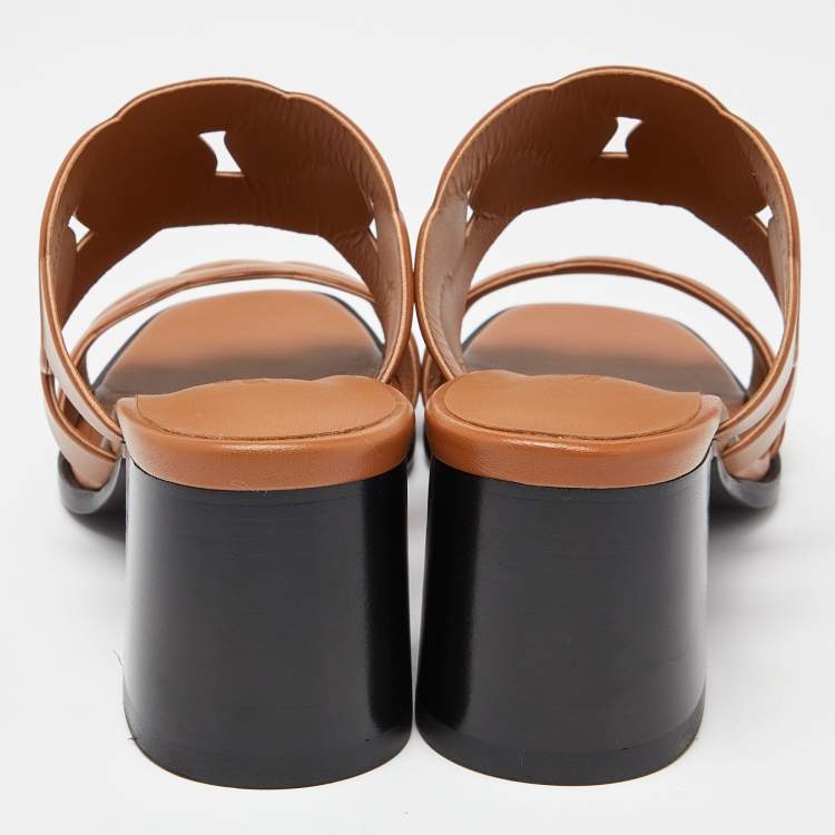 Pre Owned Hermes Brown Leather Gaby Sandals Size 41