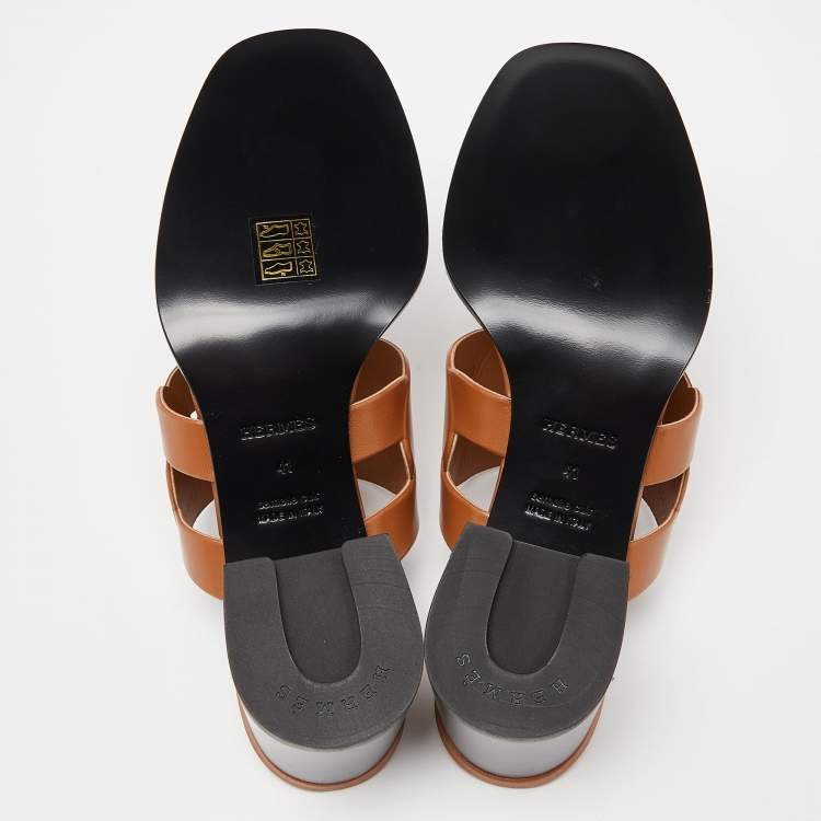 Pre Owned Hermes Brown Leather Gaby Sandals Size 41