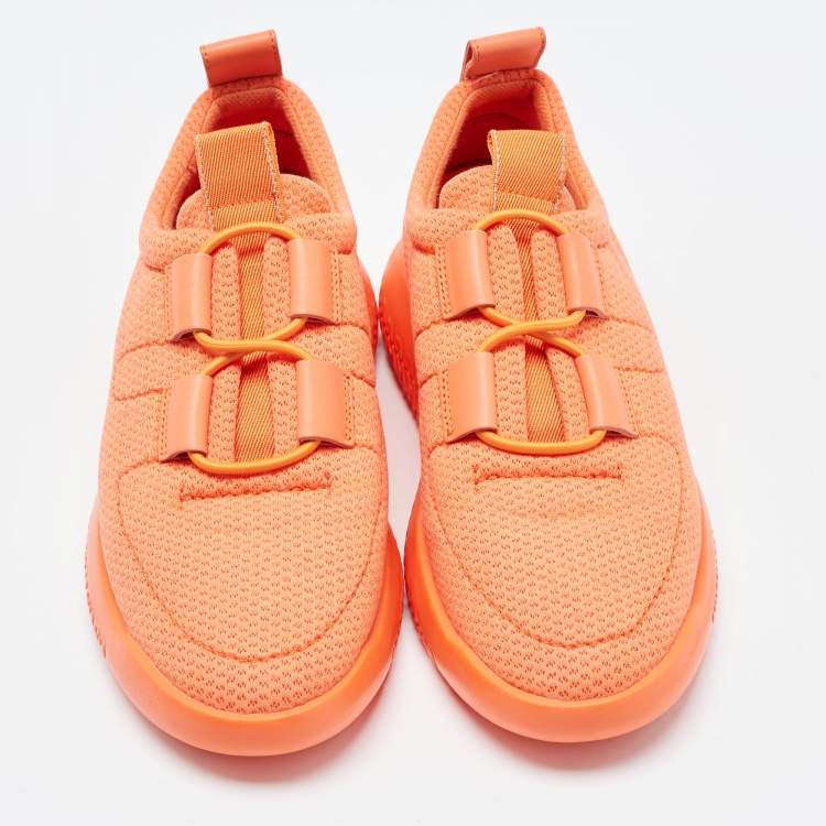 Pre Owned Hermès Orange Leather and Neoprene Low Top Sneakers Size 36