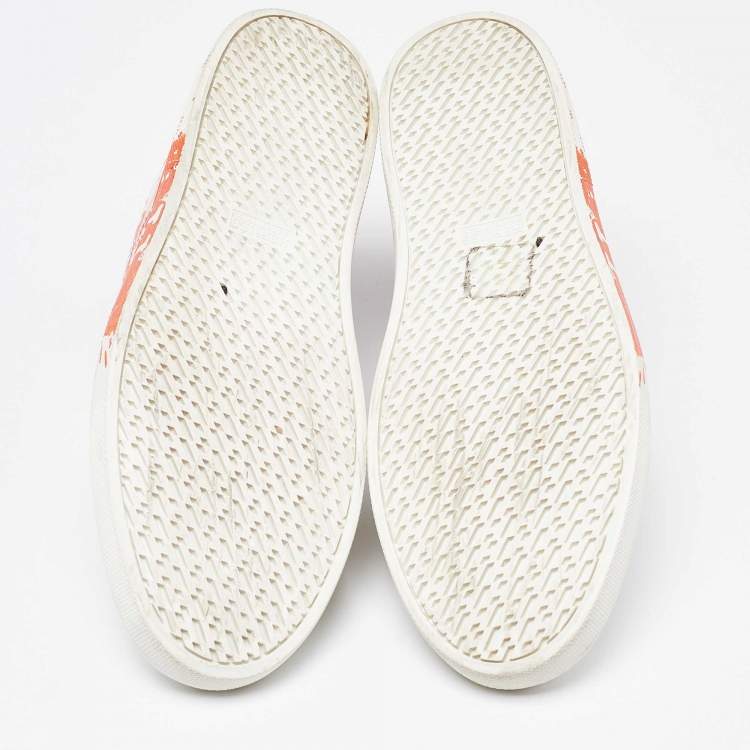 Pre Owned Hermes Off White/Orange Leather Splash Quicker Sneakers Size 39.5